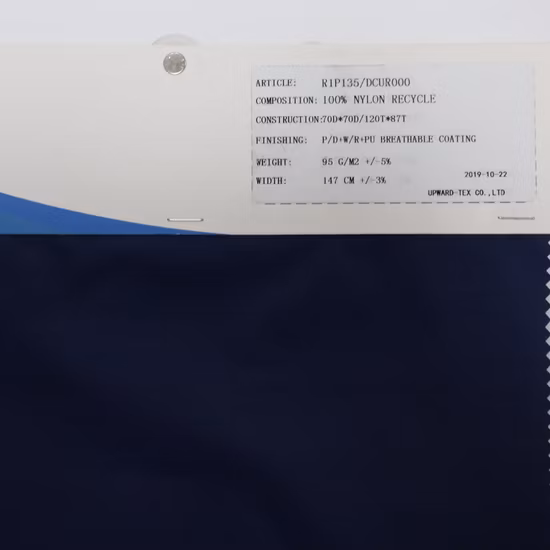 70d Recycled Nylon Plain Eco Friendly Waterproof PU Clear Coated Polyester Functional Textile Fabric for Garment Bag Jacket